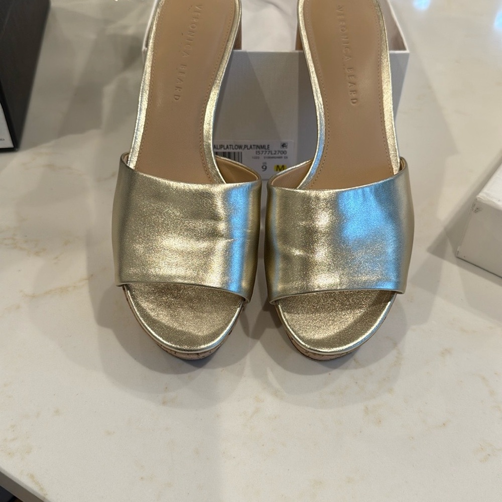 Veronica Beard Gold Mules with Chunky Heel - Picture 4 of 7
